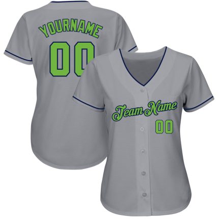 Custom Name and Number Personalized Baseball Jersey in Gray Neon Green and Navy Personalized Gray Neon Green-Navy Authentic