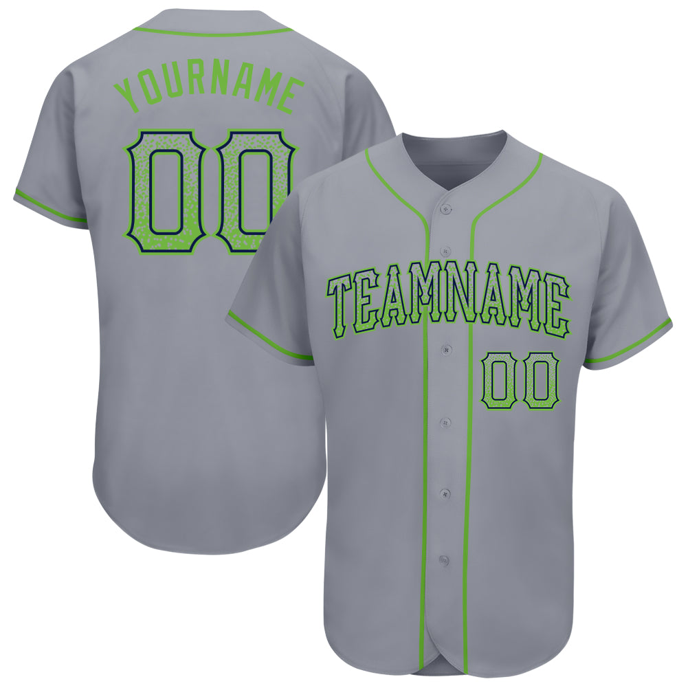 Custom Team Name and Number Baseball Jersey - Personalized Gray Neon Green-Navy Drift Fashion Personalized Gray Neon Green-Navy