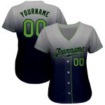 Custom Team Baseball Jersey - Personalized Gray Neon Green-Navy Fade with Name & Number Personalized Gray Neon Green-Navy