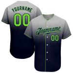 Custom Team Baseball Jersey - Personalized Gray Neon Green-Navy Fade with Name & Number Personalized Gray Neon Green-Navy