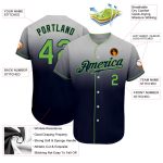 Custom Team Baseball Jersey - Personalized Gray Neon Green-Navy Fade with Name & Number Personalized Gray Neon Green-Navy