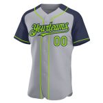 Custom Name Number Baseball Jersey - Personalized Gray Neon Green Navy Authentic Raglan Sleeve Personalized Gray Neon Green-Navy
