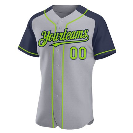 Custom Name Number Baseball Jersey - Personalized Gray Neon Green Navy Authentic Raglan Sleeve Personalized Gray Neon Green-Navy