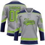 Personalized Hockey Jersey with Custom Name and Number in Gray, Neon Green, and Navy Lace Neck Design Personalized Gray Neon