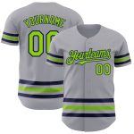 Custom Name and Number Personalized Gray Neon Green-Navy Line Baseball Jersey - Authentic Team Apparel Personalized Gray