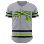 Custom Name and Number Personalized Gray Neon Green-Navy Line Baseball Jersey - Authentic Team Apparel Personalized Gray