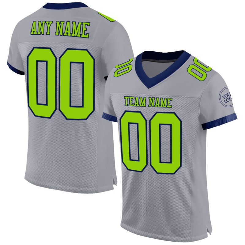Personalized Authentic Football Jersey - Gray Neon Green Navy Mesh Design Personalized Gray Neon Green-Navy Mesh Authentic