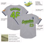 Custom Name and Number Personalized Gray Neon Green-Navy Mesh Baseball Jersey - Authentic Throwback Style Personalized Gray