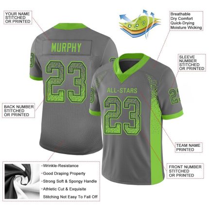 Custom Name and Number Personalized Football Jersey in Gray Neon Green-Navy Mesh Fashion Design Personalized Gray Neon Green-Navy