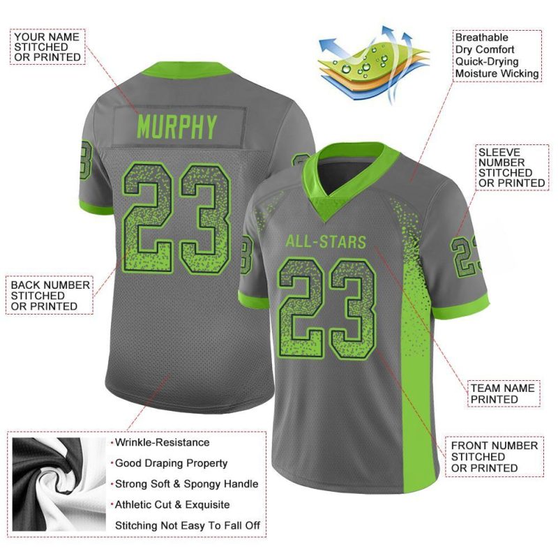 Custom Name and Number Personalized Football Jersey in Gray Neon Green-Navy Mesh Fashion Design Personalized Gray Neon Green-Navy
