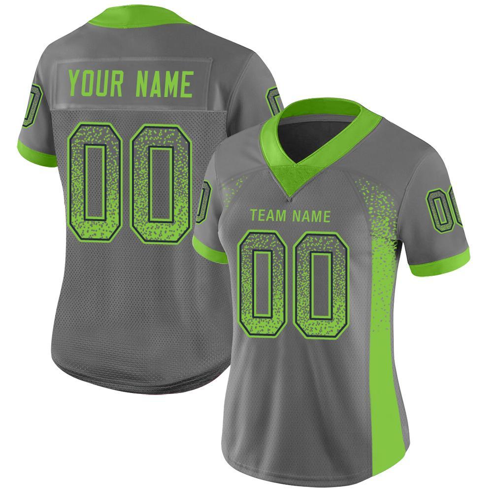 Custom Name and Number Personalized Football Jersey in Gray Neon Green-Navy Mesh Fashion Design Personalized Gray Neon Green-Navy