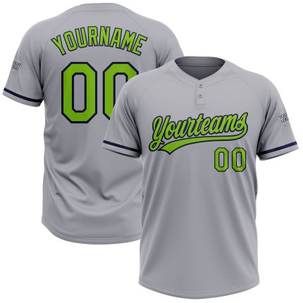 Custom Name Number Unisex Softball Jersey Personalized Gray Neon Green Navy Two-Button Style Personalized Gray Neon Green-Navy