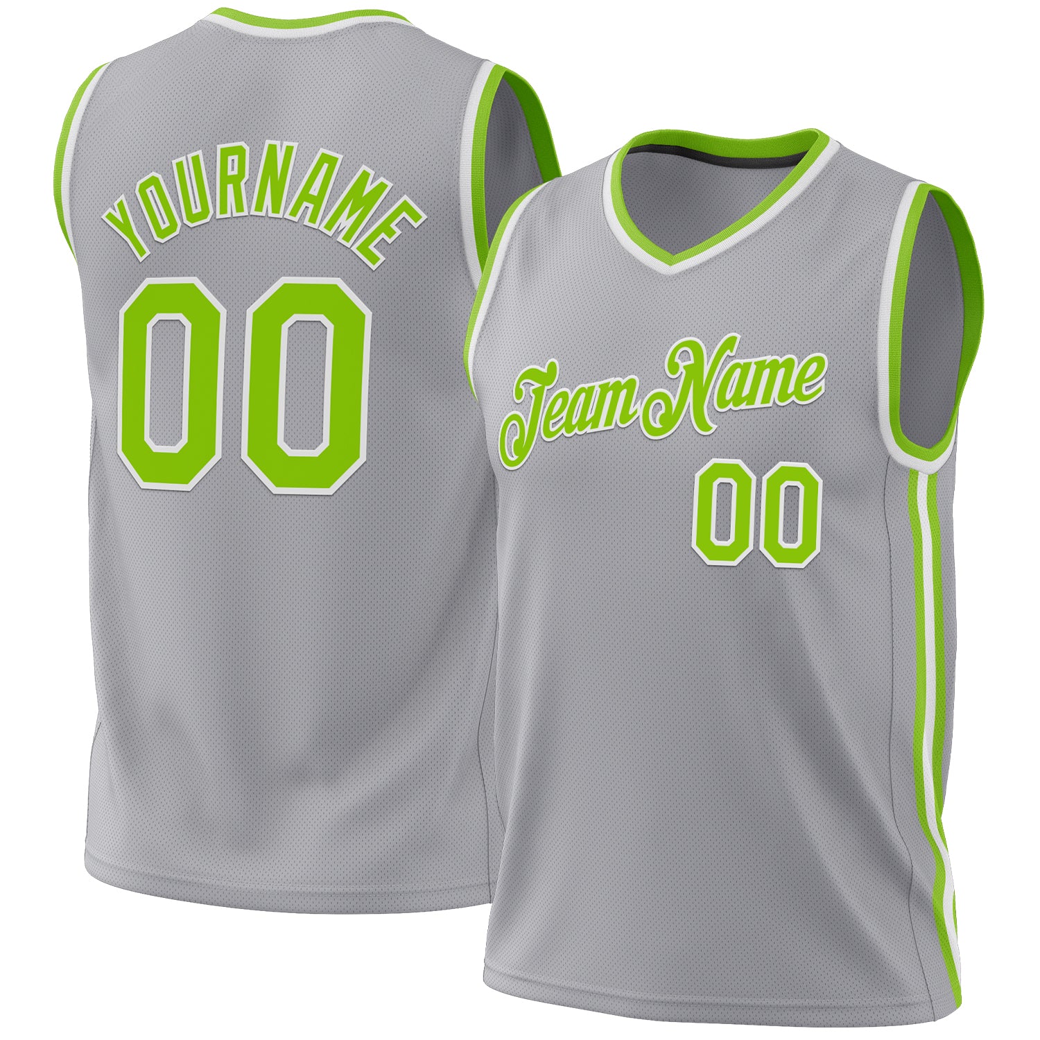 Personalized Gray Neon Green White Basketball Jersey - Authentic Throwback Style Personalized Gray Neon Green-White Authentic