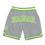 Custom Personalized Basketball Shorts with Name & Number - Gray Neon Green-White Authentic Throwback Style Personalized Gray