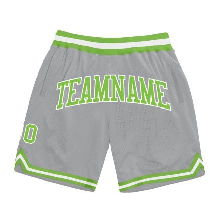 Custom Personalized Basketball Shorts with Name & Number - Gray Neon Green-White Authentic Throwback Style Personalized Gray