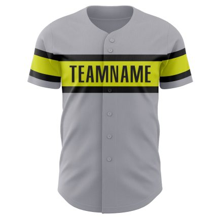 Personalized Gray Yellow Black Neon Baseball Jersey - Authentic Design Personalized Gray Neon Yellow-Black Authentic Baseball