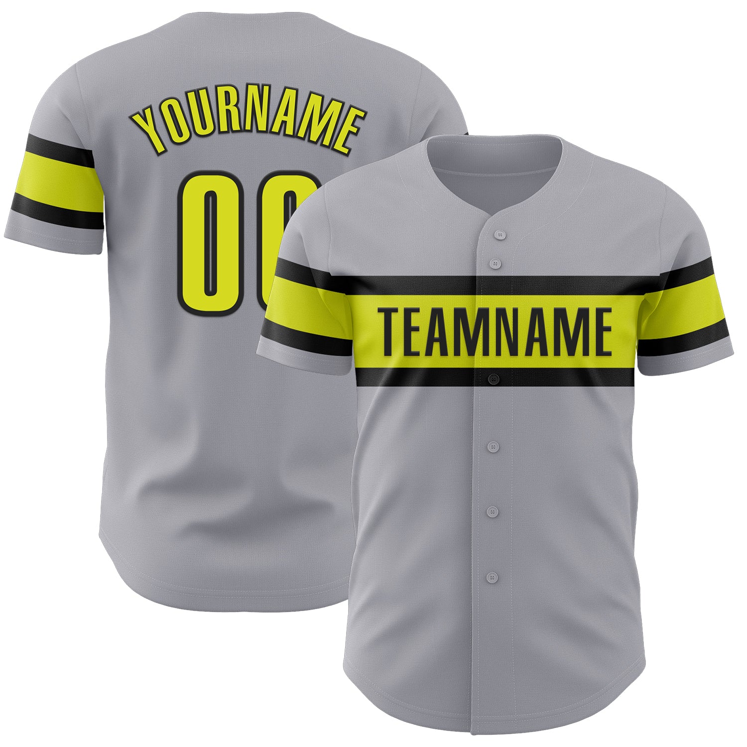Personalized Gray Yellow Black Neon Baseball Jersey - Authentic Design Personalized Gray Neon Yellow-Black Authentic Baseball