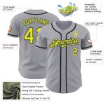 Custom Baseball Jersey with Personalized Name and Number - Gray Yellow Black Authentic Design Personalized Gray Neon Yellow-Black
