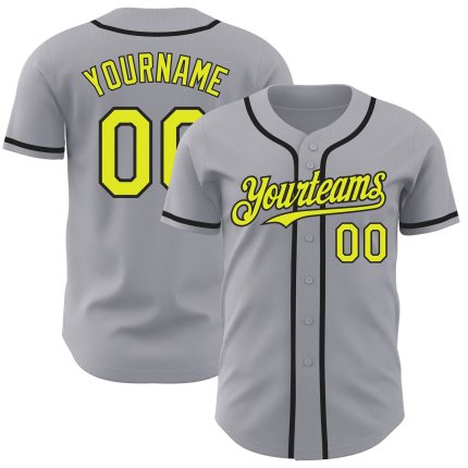 Custom Baseball Jersey with Personalized Name and Number - Gray Yellow Black Authentic Design Personalized Gray Neon Yellow-Black
