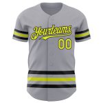 Custom Name and Number Authentic Baseball Jersey in Gray Neon Yellow and Black Lines - Personalized Team Jersey Personalized