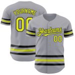 Custom Name and Number Authentic Baseball Jersey in Gray Neon Yellow and Black Lines - Personalized Team Jersey Personalized