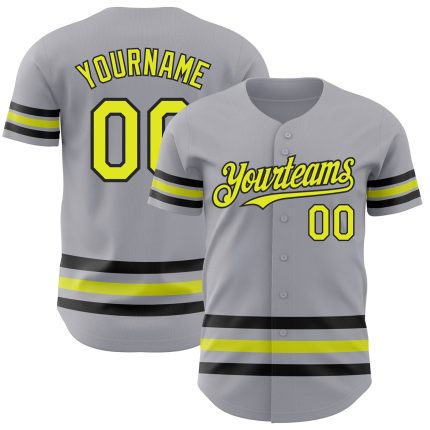 Custom Name and Number Authentic Baseball Jersey in Gray Neon Yellow and Black Lines - Personalized Team Jersey Personalized