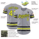 Custom Name and Number Authentic Baseball Jersey in Gray Neon Yellow and Black Lines - Personalized Team Jersey Personalized