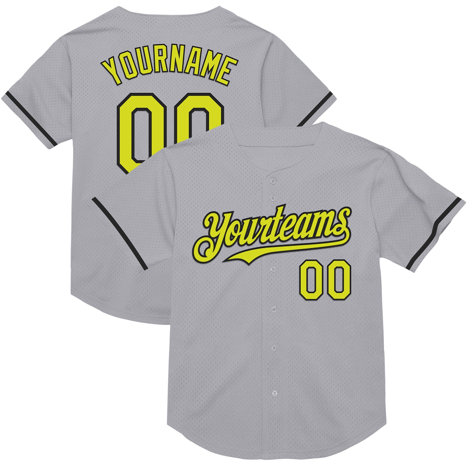 Custom Name and Number Gray Neon Yellow-Black Mesh Baseball Jersey - Authentic Throwback Design Personalized Gray Neon Yellow-Black