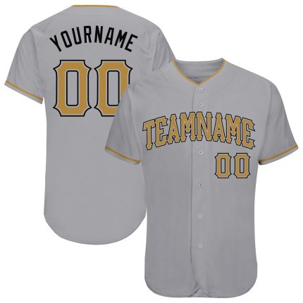 Custom Name and Number Authentic Baseball Jersey - Personalized Gray and Black Old Gold Team Jersey Personalized Gray Old