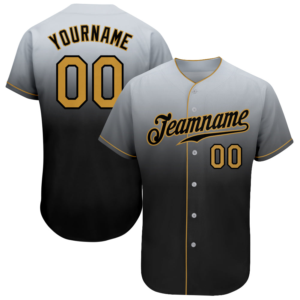 Custom Name and Number Personalized Gray Gold Black Mens Baseball Jersey - Authentic Fade Fashion Team Wear Personalized