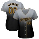Custom Name and Number Personalized Gray Gold Black Mens Baseball Jersey - Authentic Fade Fashion Team Wear Personalized