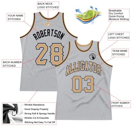 Custom Personalized Basketball Jersey - Gray Old Gold-Black, Authentic Throwback, Team Name & Number Personalized Gray Old