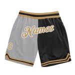 Custom Team Name Number Gray Gold-Black Authentic Throwback Basketball Shorts Fashion Split Style Personalized Gray Old Gold-Black