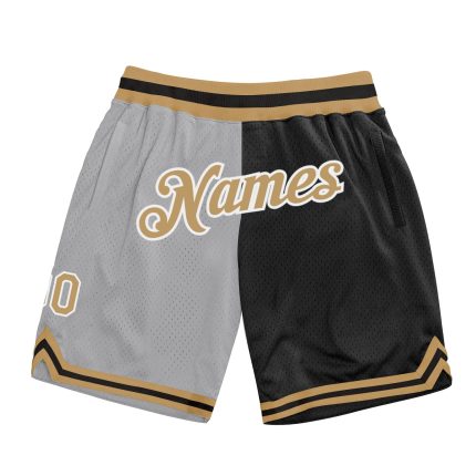 Custom Team Name Number Gray Gold-Black Authentic Throwback Basketball Shorts Fashion Split Style Personalized Gray Old Gold-Black