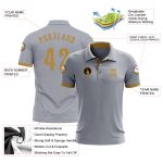 Custom Performance Golf Polo Shirt with Personalized Name and Number in Gray and Old Gold Personalized Gray Old Gold Performance