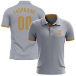 Custom Performance Golf Polo Shirt with Personalized Name and Number in Gray and Old Gold Personalized Gray Old Gold Performance