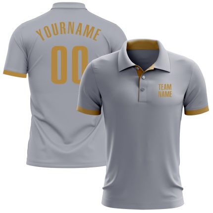 Custom Performance Golf Polo Shirt with Personalized Name and Number in Gray and Old Gold Personalized Gray Old Gold Performance