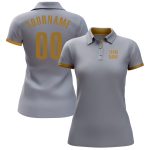 Custom Performance Golf Polo Shirt with Personalized Name and Number in Gray and Old Gold Personalized Gray Old Gold Performance