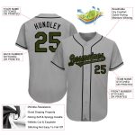 Personalized Olive-Black Memorial Day Baseball Jersey - Gray Authentic Design Personalized Gray Olive-Black Authentic Memorial