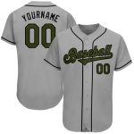 Personalized Olive-Black Memorial Day Baseball Jersey - Gray Authentic Design Personalized Gray Olive-Black Authentic Memorial