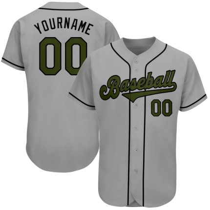 Personalized Olive-Black Memorial Day Baseball Jersey - Gray Authentic Design Personalized Gray Olive-Black Authentic Memorial