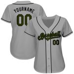 Personalized Olive-Black Memorial Day Baseball Jersey - Gray Authentic Design Personalized Gray Olive-Black Authentic Memorial