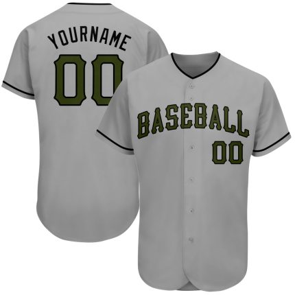 Custom Name and Number Memorial Day Baseball Jersey - Personalized Gray Olive-Black Authentic Team Jersey Personalized Gray