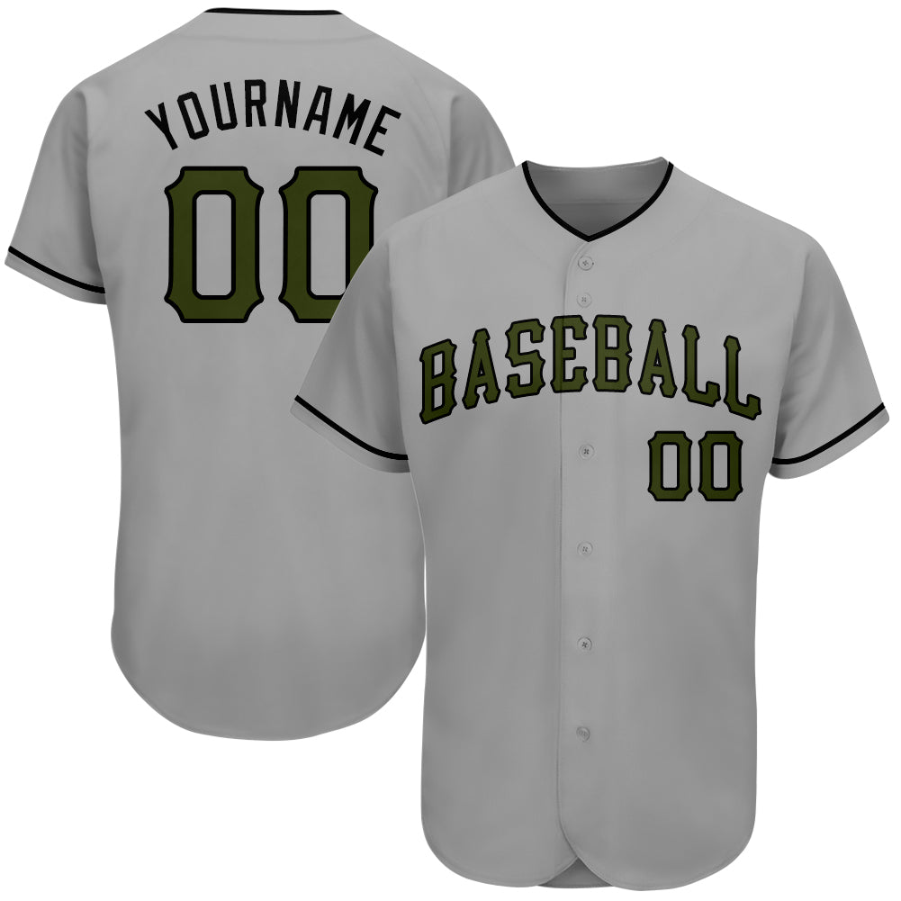 Custom Name and Number Memorial Day Baseball Jersey - Personalized Gray Olive-Black Authentic Team Jersey Personalized Gray