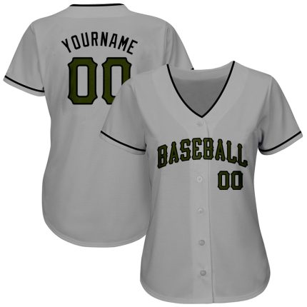 Custom Name and Number Memorial Day Baseball Jersey - Personalized Gray Olive-Black Authentic Team Jersey Personalized Gray