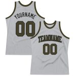 Custom Name and Number Basketball Jersey - Personalized Gray Olive-Black Authentic Throwback Design Personalized Gray Olive-Black