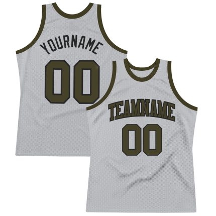 Custom Name and Number Basketball Jersey - Personalized Gray Olive-Black Authentic Throwback Design Personalized Gray Olive-Black