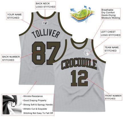 Custom Name and Number Basketball Jersey - Personalized Gray Olive-Black Authentic Throwback Design Personalized Gray Olive-Black