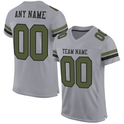 Custom Name and Number Personalized Football Jersey in Gray Olive-Black Mesh - Authentic Team Gear Personalized Gray Olive-Black