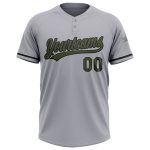 Custom Name Number Unisex Softball Jersey - Personalized Gray Olive-Black Two-Button Design Personalized Gray Olive-Black